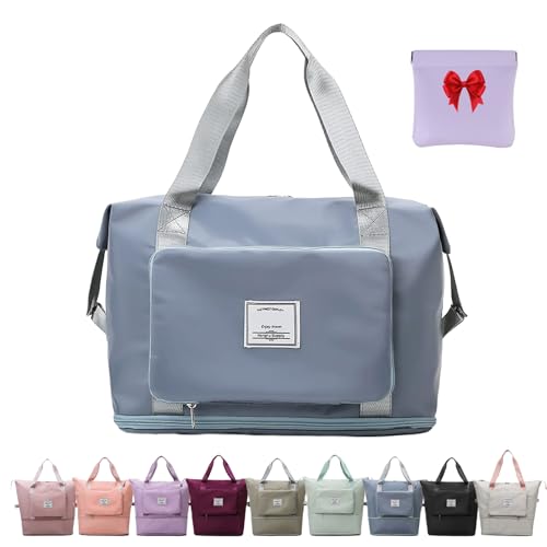 Foldie Travel Bag Expandable, Foldable Travel Duffel Bag, Large Capacity Folding Travel Bag, Lightweight Waterproof Weekender Overnight Bag for Women and Men (Blue) von fjaldjfu