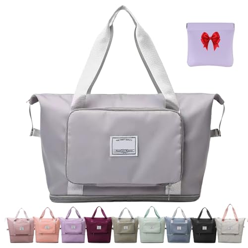 Foldie Travel Bag Expandable, Foldable Travel Duffel Bag, Large Capacity Folding Travel Bag, Lightweight Waterproof Weekender Overnight Bag for Women and Men (Gray) von fjaldjfu