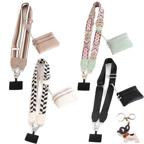 fjaldjfu Telefongurt Mit Reißverschlusstasche, Geldbörse Zum Umhängen, Handygurt Mit Tasche, Anstecken Und Los Gehts, Handyschlaufe Mit Reißverschlusstasche Für Die Brieftasche (4PC-A) von fjaldjfu