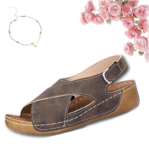 fjaldjfu VivaFree - ergonomische & rutschfeste Sandalen zur Schmerzlinderung, Orthopädische Sandalen Damen Sommer, Atmungsaktiv, Fußgewölbeunterstützung (G,42) von fjaldjfu