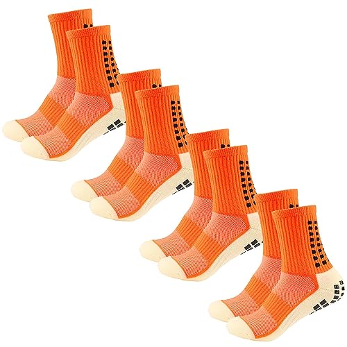 Herren Grip Socken Fußball Rutschfeste Ballsocken Anti Slip Grip Pads für Fußball Basketball Sport Grip Socken, 4 Paar, Orange/Abendrot im Zickzackmuster (Sunset Chevron), Einheitsgröße von fjberrtsat