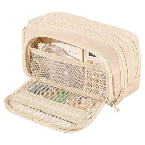 fkngcp Bleistiftkoffer Multi -Taschen -Bleistiftkoffer Reißverschluss Organizer Netter Leinwand -Tasche Faltbeutel für Teenager und Erwachsene Mädchen Beige große Kapazität von fkngcp