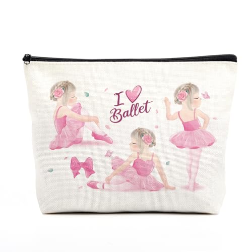 fkovcdy Niedliche Ballerina-Make-up-Tasche, Aquarell, Ballett, Tanzen, Mädchen, Tänzerin, Geschenk, Aufführungsgeschenk, kleines Mädchen, Teenager, Studenten, Ballettliebhaber, Weiß8, 9.7 x 7 von fkovcdy