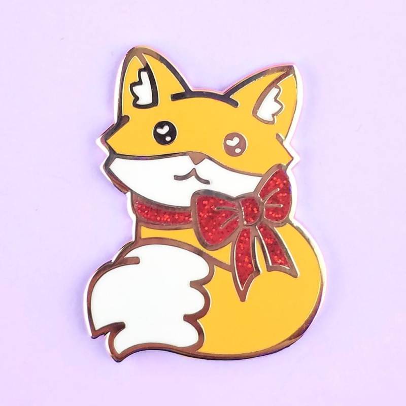 Fuchs Emaille Pin Pastell Glitzer 3, 5 cm Kawaii Schleife Orange Niedlich Ausgefallen Anstecknadel Brosche Abzeichen Flair Kragenstift Hutnadel Natur von fleacircusetsy