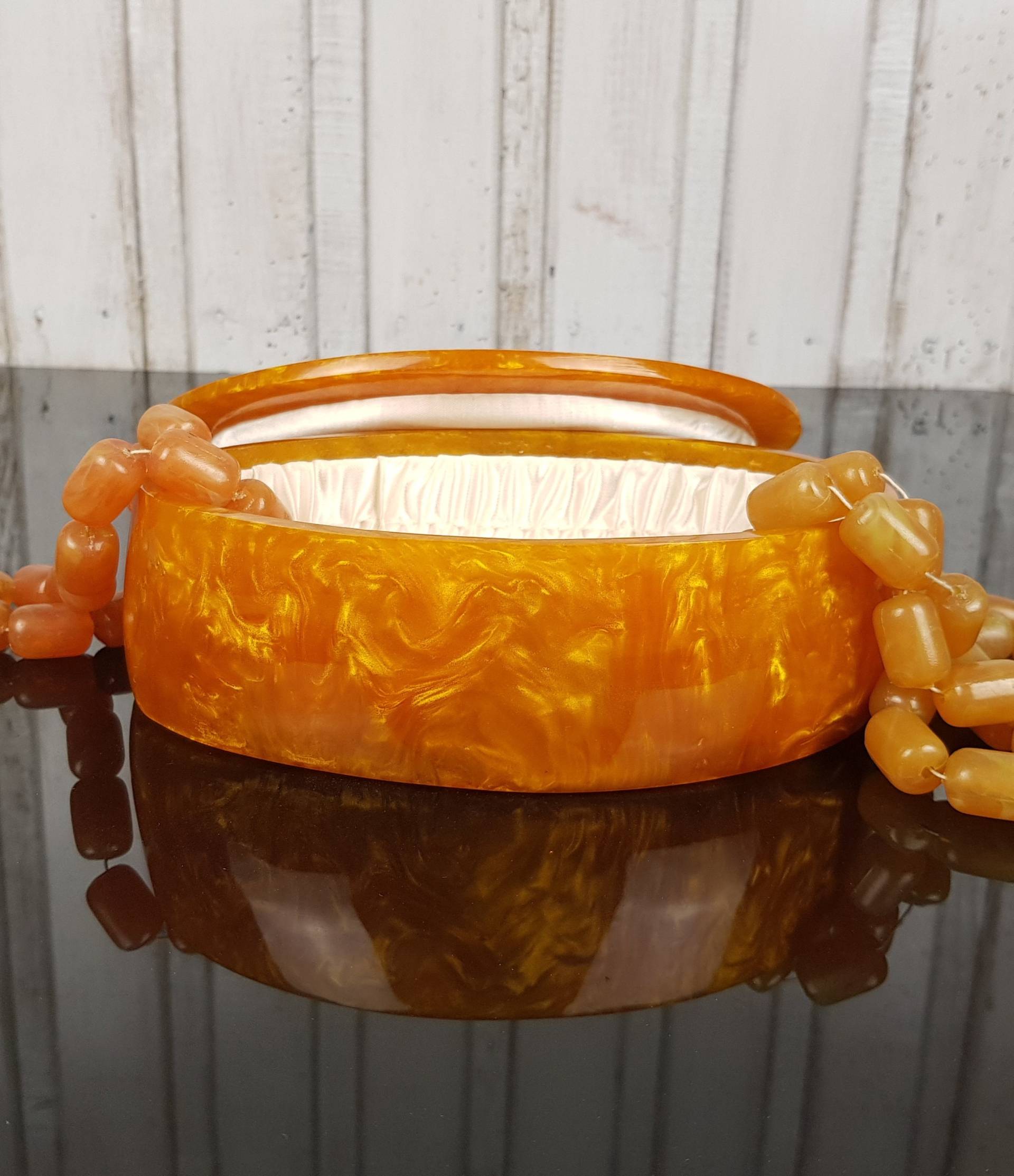 Bernsteinfarbene Vintage Schmuckschatulle, Wohnkultur von fleamarketEU