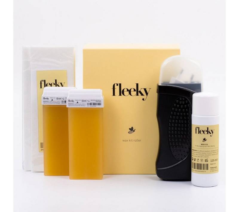 fleeky Warmwachs-Haarentferner Wax Kit Roller für Gesicht & Körper, Spar-Set, 5- teilig, Wax Haarentfernung – glatte Haut bis zu 4 Wochen dank Roll-On von fleeky