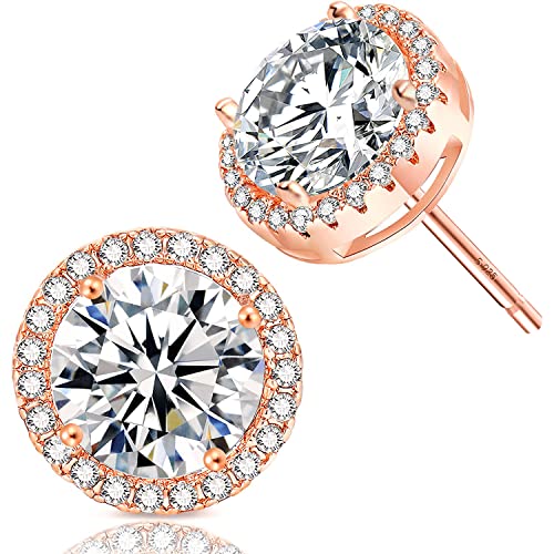 Halo Zirkonia Ohrstecker - Schöne weiße Gold und Rot Gold Plattiert Ohrstecker - 1.66 Karat runden Schnitt Zirkonia - Mode und elegante Geschenkidee Halo Zirkonia Ohrstecker - Schöne weiße Gold und Rot Gold Plattiert Ohrstecker - 1.66 Karat runden Schnitt Zirkonia - Mode und elegante Geschenkidee von fleur rouge