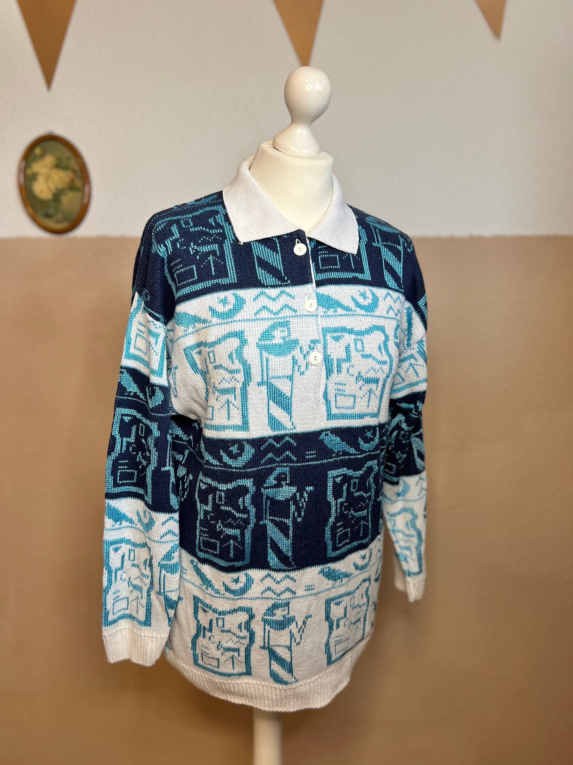 Vintage Hoodie Kragen Retro Sweater Knopfleiste Sweatshirt Atztek Vintage Hoodie Kragen Retro Sweater Knopfleiste Sweatshirt Atztek von fleurvintagefleur