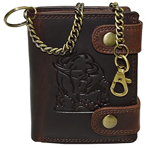 EL Torro Büffel Voll Leder Geldbörse Portemonnaie mit RFID Schutz Brieftasche Herren Geldbeutel mit Kette von flevado