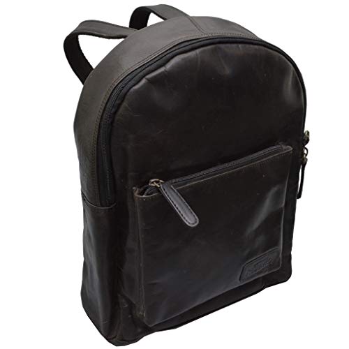 Echt Leder Rucksack Schultertasche Ledertasche Lederrucksack Vintage für Outdoor Retro Style (schwarz) von flevado