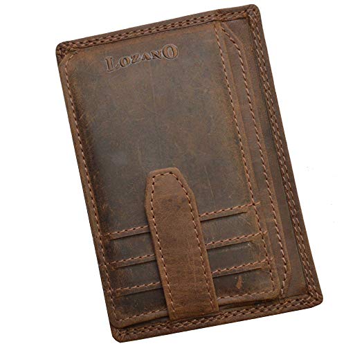 Lozano Vintage Herren Kartenetui aufklappbar Geldbörse aus echtem naturgegerbten Leder Hand Made Green Valley von flevado