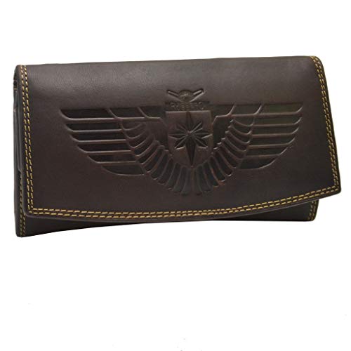 flevado RFID Schutz Große Leder Damen Brieftasche Vintage mit Adler Motiv Biker Geldbörse von flevado
