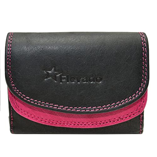 flevado Damen/Kinder Geldbörse Mini Party Börse RFID Schutz Echt Leder Brieftasche (schwarz-pink) von flevado
