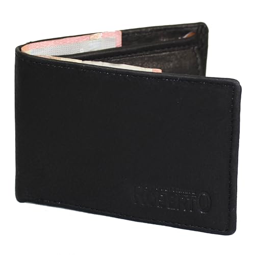 flevado Echt Leder Herren Geldbörse Portemonnaie Brieftasche mit Druckknopfverschluss Schwarz Querformat von flevado