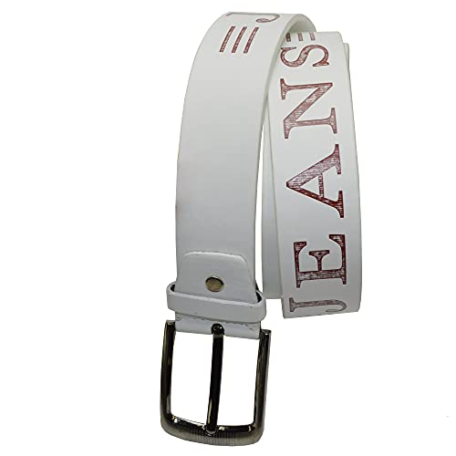 flevado Gürtel Jeans Classic Aufschrift in mehreren Farben 3,5 cm Breit (105 cm, weiss) von flevado