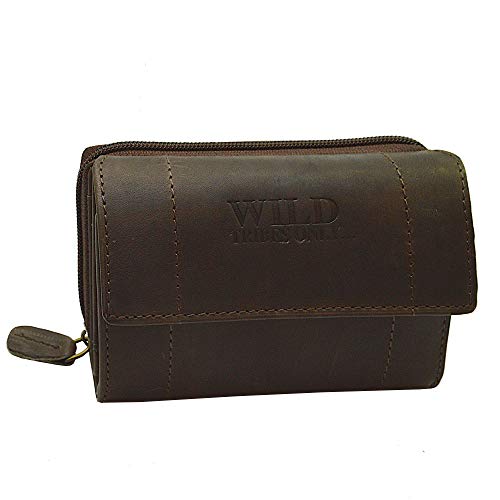 Portemonnaie Damen Wildleder oder Glatt Leder Geldbörse in vielen Farben RFID Schutz (Braun) von flevado