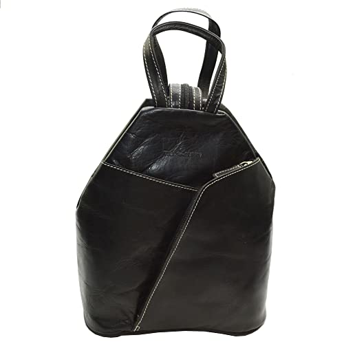 flevado Schlichter Damen Freizeit Rucksack auch als Schultertasche kombinierbar Echt Leder (schwarz) von flevado