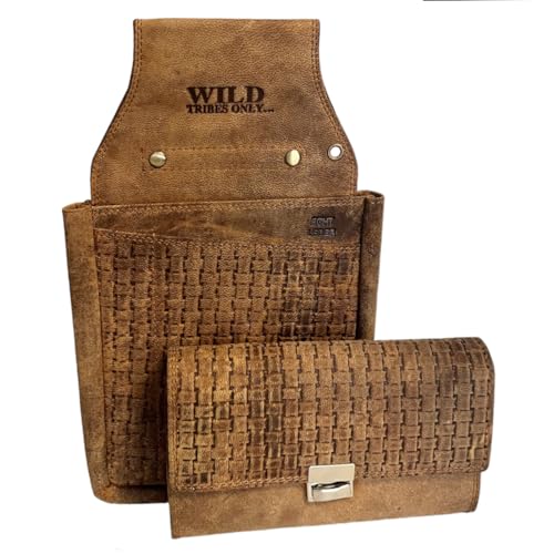 flevado Unisex Echt Leder Kellnerset Musterung Stufenverschluss Restaurant Gastro Set (braun) von flevado