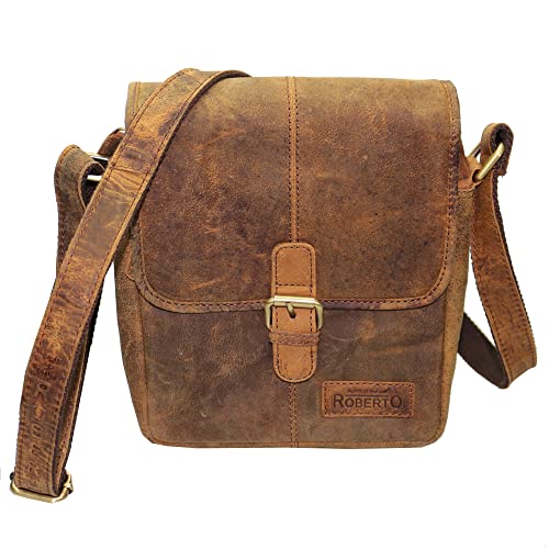 flevado Vintage Naturbelassene Leder Schultertasche Büffelleder Studitasche Arbeitstasche Unisex braun von flevado