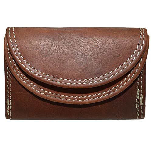 flevado kleine handliche Mini Party Disco Geldbörse mit RFID Schutz Echt Leder (Braun Glattleder) von flevado