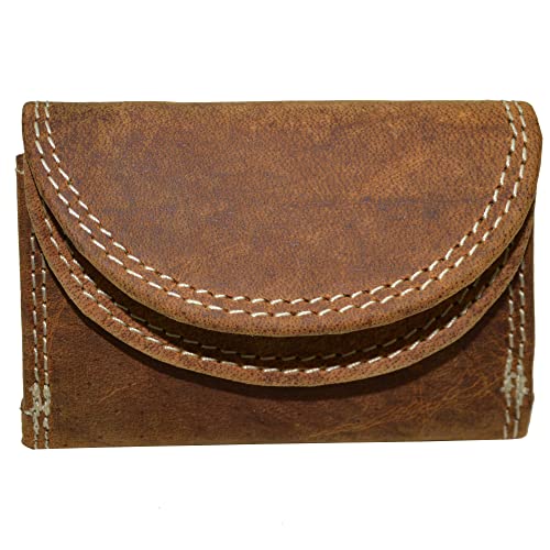 flevado kleine handliche Mini Party Disco Geldbörse mit RFID Schutz Echt Leder (Braun Wildleder) von flevado