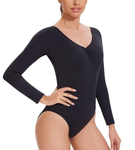 flexdans Ballett Trikot Damen Langarm,Grundlegende Gymnastikanzug Ballett Body für Damen Erwachsene 9419 Black XS von flexdans