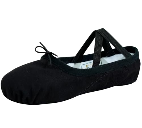flexdans Ballettschuhe, Ballettschläppchen aus Doppelschicht Canvas, Tanzschuhe Geteilte Ledersohle Ballett Schuh für Kinder und Erwachsene Black 39 von flexdans