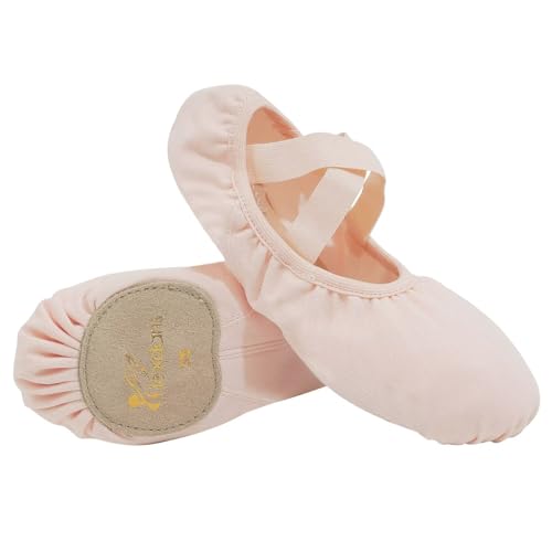 flexdans Ballettschuhe, Mädchen Stretch Canvas Ballettschläppchen Geteilte Sohle Leder Ballerinas für Kinder Kleinkinder 33 von flexdans
