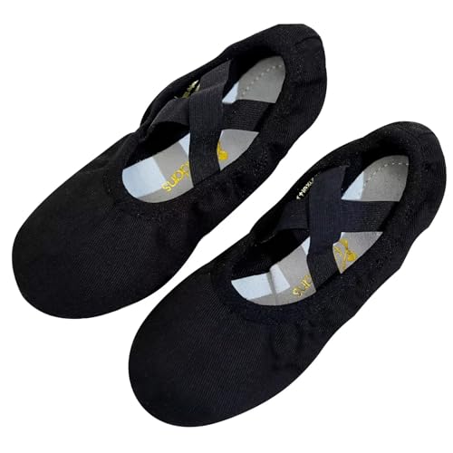 flexdans Ballettschuhe,Hochelastisch Ballettschläppchen Damen Tanzschuhe Mit Geteilte Ledersohle,Ballerina Flats Ballet Schuh für Kinder & Erwachsene Black 32 von flexdans