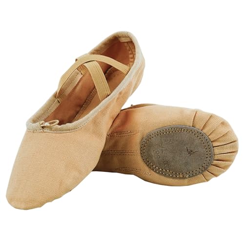 flexdans Ballettschuhe Mädchen und Damen Ballettschläppchen mit Geteilter Ledersohle für Kinder & Erwachsene (511-Kamel-31) von flexdans