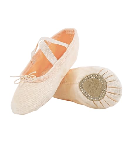 flexdans Ballettschuhe Mädchen und Damen Ballettschläppchen mit Geteilter Ledersohle für Kinder & Erwachsene (511-Rosa-44) von flexdans