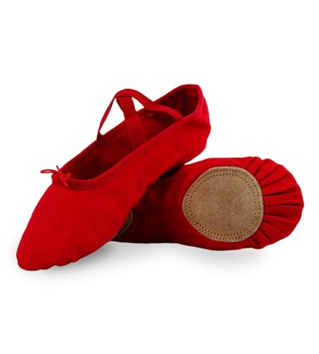 flexdans Ballettschuhe Mädchen und Damen Ballettschläppchen mit Geteilter Ledersohle für Kinder & Erwachsene (511-Rot-41) von flexdans