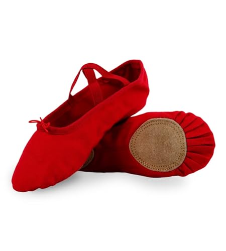 flexdans Ballettschuhe Mädchen und Damen Ballettschläppchen mit Geteilter Ledersohle für Kinder & Erwachsene (511-Rot-42) von flexdans