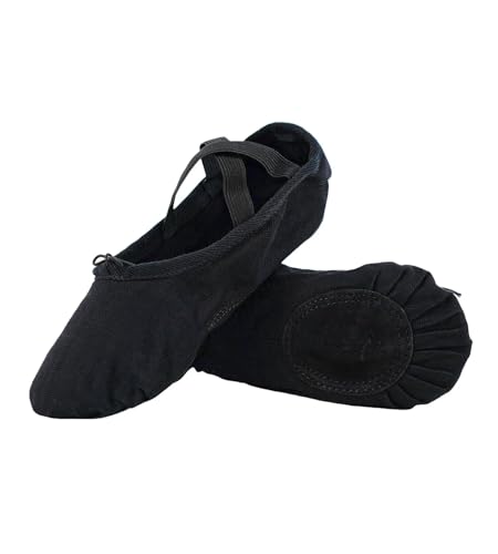 flexdans Ballettschuhe Mädchen und Damen Ballettschläppchen mit Geteilter Ledersohle für Kinder & Erwachsene (511-Schwarz-30) von flexdans