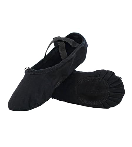 flexdans Ballettschuhe Mädchen und Damen Ballettschläppchen mit Geteilter Ledersohle für Kinder & Erwachsene (511-Schwarz-35) von flexdans