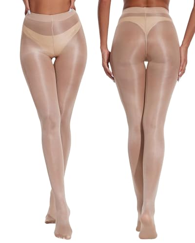 flexdans Damen 50 DEN Strumpfhose mit Hoher Taille, Shaping Strumpfhose,Schimmernd Reißfest Druckfreier Komfortbund Tanzstrumpfhose Feinstrumpfhose Nude M/L von flexdans