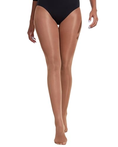 flexdans Damen 50 DEN Strumpfhose mit Hoher Taille, Shaping Strumpfhose,Schimmernd Reißfest Druckfreier Komfortbund Tanzstrumpfhose Feinstrumpfhose Tan L/XL von flexdans