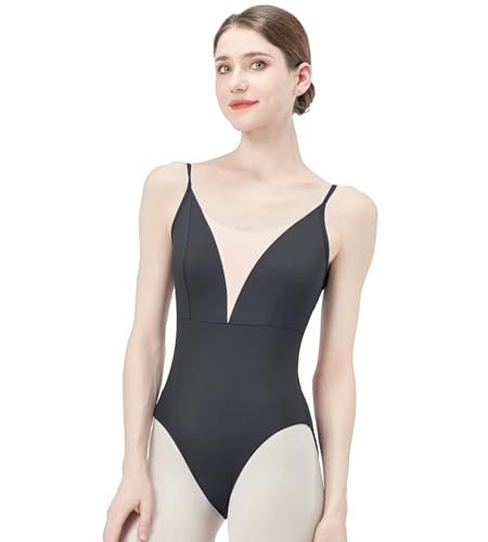 flexdans Damen Rückenfrei Leibchen Ballett Trikots, Ballettanzug Ballett Tanzen Unterwäsche für Erwachsene (D010-Schwarz-S) von flexdans