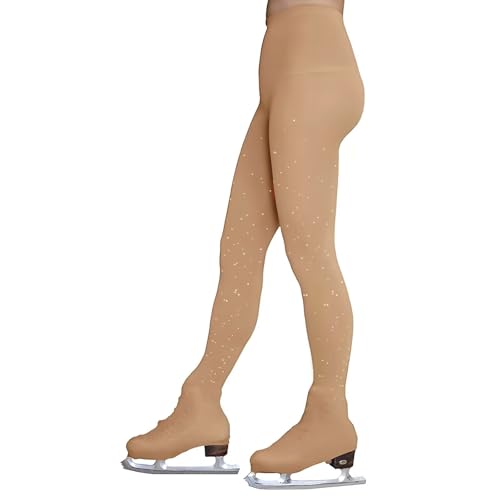flexdans Eiskunstlauf Strumpfhose mit Kristallen und Doppelschnallen, Rollschuh und Eislauf Strumpfhose Ski Skating für Damen und Mädchen 9049 Tan 4-6 von flexdans