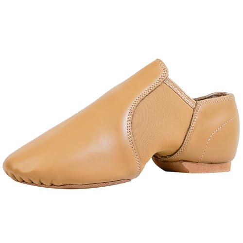 flexdans Jazzschuhe, Slip On Jazz Schuhe Echtes Leder Geteilte Sohle, Tanzpraxis & Performance Jazz Tanzschuhe für Damen Herren F010 Brown 38 von flexdans