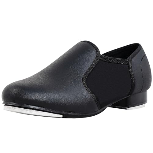 flexdans Schwarze Steppschuhe aus PU-Leder mit Rutschfester Spitze für stepptanzschuhe für Damen Herren F001 Black 34 von flexdans