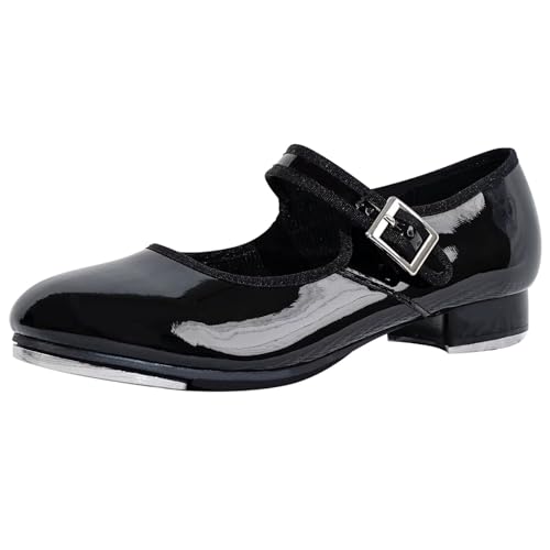 flexdans Steppschuhe Damen,Stepptanzschuhe aus Lackleder mit Schiebeschnalle für Kinder Erwachsene F003 Black 40 von flexdans
