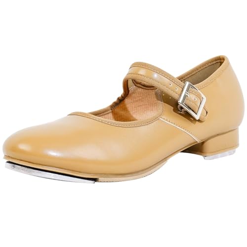 flexdans Steppschuhe Damen,Stepptanzschuhe aus Lackleder mit Schiebeschnalle für Kinder Erwachsene F003 Brown 40 von flexdans