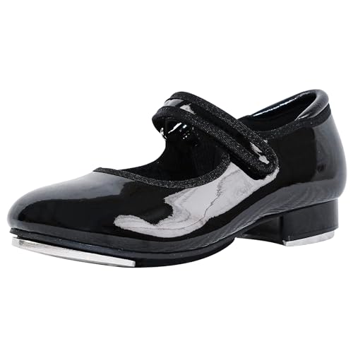 flexdans Steppschuhe für Mädchen Jungen Lackleder Mary Jane Klettverschluss Stepptanzschuhe für Kinder F002 Black 31 von flexdans