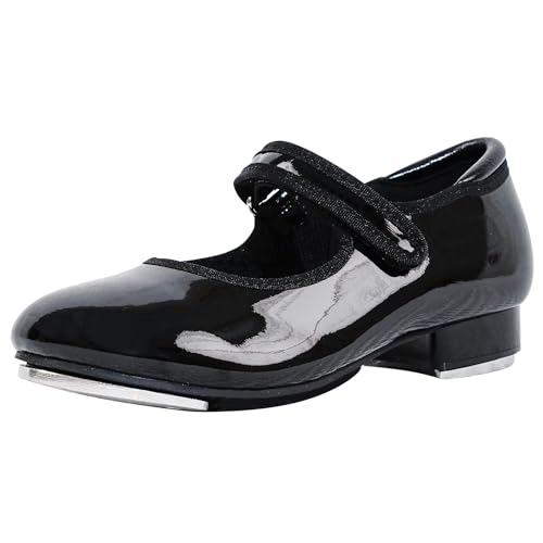 flexdans Steppschuhe für Mädchen Jungen Lackleder Mary Jane Klettverschluss Stepptanzschuhe für Kinder F002 Black 32 von flexdans