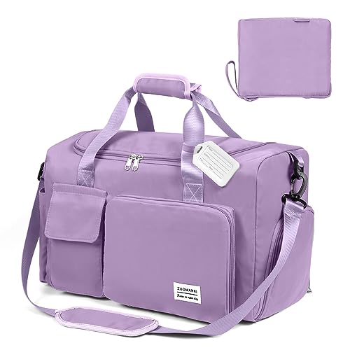 Flintronic 36L Faltbare Reisetasche Gepäcktasche Große Weekender Übernachtungstasche Urlaubstasche Wasserdicht Sporttasche für Herren Damen (mit 1 Gepäckanhänger) - Lila von flintronic