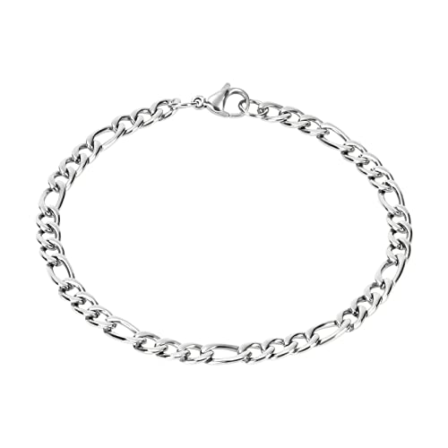 flintronic Edelstahl Armband, Figaro Armband,Panzerkette Armband Cuban Link Armband für Mann Frau, hypoallergener Schmuck, 21cm Länge/6mm Breite, Armkette Armreif für Herren- Silber von flintronic