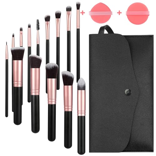 Flintronic Pinselset Makeup, 14 Stück Professionelle Make Up Pinsel Set, Pinselset Makeup Pinsel mit Schminktasche und 2 Puderquaste, Puder Foundation Lidschatten Concealer Eyeshadow Schmink Pinsel von flintronic