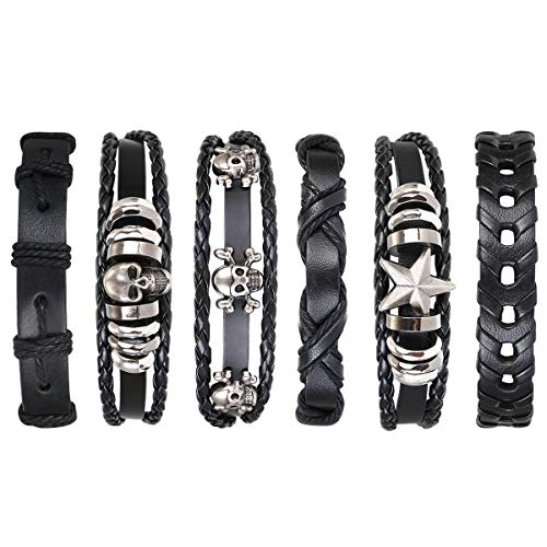 flintronic Lederarmband, Geflochtene Armband Set 6 Stück, Lederarmband Geflochten Punk Rock Stil Größe Verstellbar für Männer & Frauen von flintronic