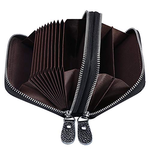 flintronic Kreditkartenetui Leder, RFID Schutz Scheckkarten 12 Fächer Kartenetui Visitenkartenetui Mit Reißverschluss - Schwarz von flintronic